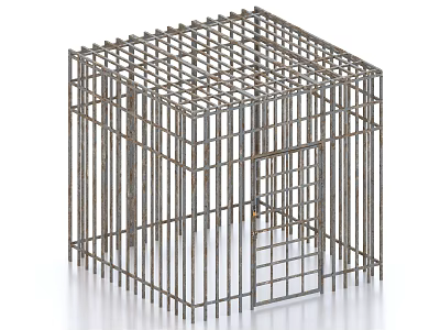 Sturdy Metal Cage Structure With Steel Bars And Grid Design For 3d model