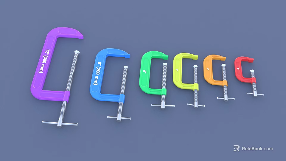 Colorful C Clamps Hardware Tools Set With Assorted Sizes And Sturdy Grip Design For DIY Projects 3d model 
