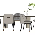 Modern Dining Table Set with Round Table Neutral Tones Chairs and Potted Plant 3d model