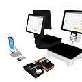 Modern Commercial Equipment Including POS Systems Cash Registers And Electronic Scales