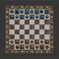 Ornate Chessboard With Blue And Brown Chess Pieces On Checkerboard Pattern