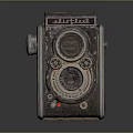 Vintage Twin Lens Camera with Retro Design Metal Leather Material and Circular Lenses