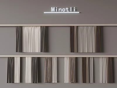 Minotli Curtains On Display Shelves With Various Black White Brown Tones And Modern Striped Patterns 3d model