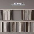Minotli Curtains On Display Shelves With Various Black White Brown Tones And Modern Striped Patterns