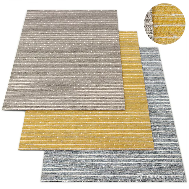 Square Rugs with Striped Pattern in Gray Yellow Blue for Modern Home Decor 3d model 