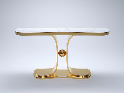Elegant Console Table With Golden Frame White Marble Top And Central Sphere Decoration 3d model
