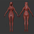 Nurse 3D Model Front Back View White Uniform Red Details High Heels Blonde Hair