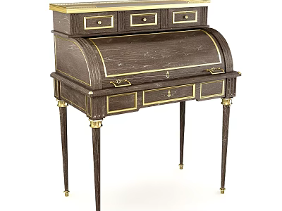 Antique Dark Wood Vanity With Gold Accents Curved Top And Slender Legs 3d model