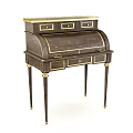 Antique Dark Wood Vanity With Gold Accents Curved Top And Slender Legs
