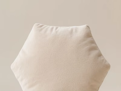 Ivory Hexagonal Pillow With Soft Textured Surface And Light Wall Background 3d model