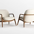 Modern Minimalist Beige Upholstered Accent Chairs With Wooden Frame And Armrests