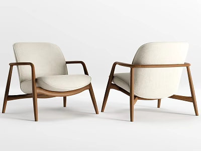 Modern Minimalist Beige Upholstered Accent Chairs With Wooden Frame And Armrests 3d model