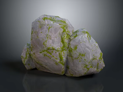 Natural Stone Rocks With Green Moss And Textured Surfaces 3d model
