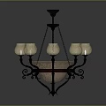 Traditional Eight Light Chandelier With White Glass Shades And Intricate Metal Scrollwork Design