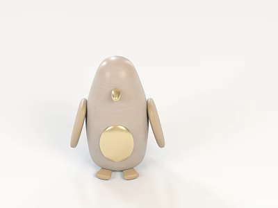 Simple Light Beige Flush Door With Golden Circular Decoration And Minimalist Design 3d model