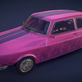 Vintage Pink Sedan Car With Worn Exterior And Classic Design