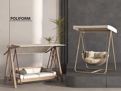 Modern Outdoor Swing Chairs With Wooden Frame White Canopy And Comfortable Cushions 3d model