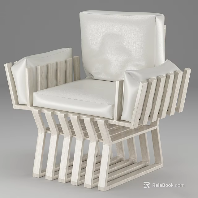 Modern Single Sofa With White Upholstery And Wooden Slatted Frame For Interior Design 3d model 