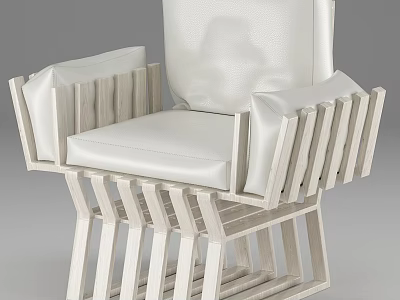 Modern Single Sofa With White Upholstery And Wooden Slatted Frame For Interior Design 3d model