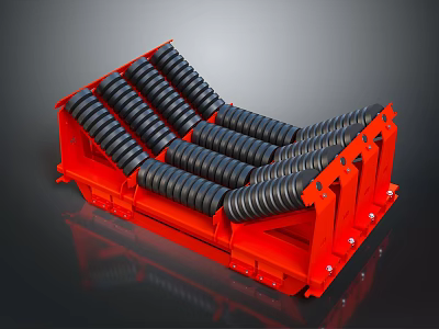 Red Industrial Mechanical Device With Black Spiral Rollers And Metal Frame Structure 3d model