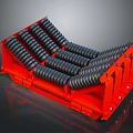 Red Industrial Mechanical Device With Black Spiral Rollers And Metal Frame Structure 3d model