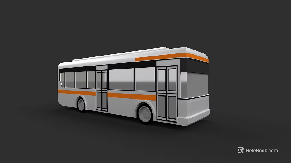 Modern White And Orange City Bus With Large Windows And Double Doors 3d model 
