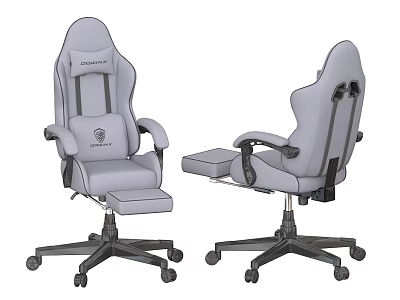 Gray Gaming Style Office Chair With Adjustable Footrest Logo And Black Base Wheels 3d model