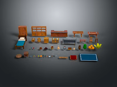 Various Home Furniture Collection Including Bed Bookshelf Cabinet Table And Chair 3d model