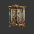 Colorful Hexagonal Cabinet With Painted Floral Art And Ornate Carved Legs