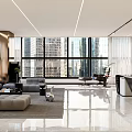 Modern Office Interior Design With Comfortable Sofa Desk Green Plants And Lighting