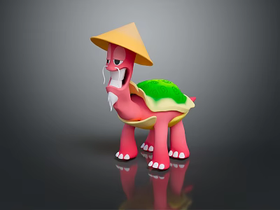 Pink Animal with Yellow Conical Hat Green Shell and White Beard 3d model