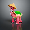 Pink Animal with Yellow Conical Hat Green Shell and White Beard