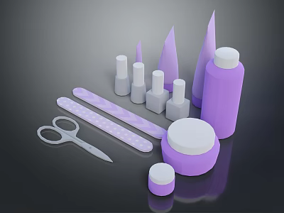 Purple Essential Daily Life Supplies Including Scissors Bottles Tubes And Round Lids 3d model