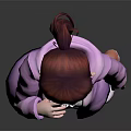 Game Movie Character With Red Hair Pink Coat White Undergarments Standing In Gray Background
