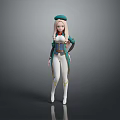 Game Character Design With Blonde Hair Green Beret And Green White Slim Fit Outfit