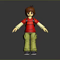 3D Model Game and Movie Character with Brown Hair Red Shirt Yellow Cargo Pants Backpack