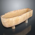 Handcrafted Wooden Boat Shaped Container With Four Legs And Rustic Design
