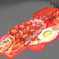 Traditional Chinese Themed Exhibition Booth With Red Decorative Structure And Festive Elements 3d model
