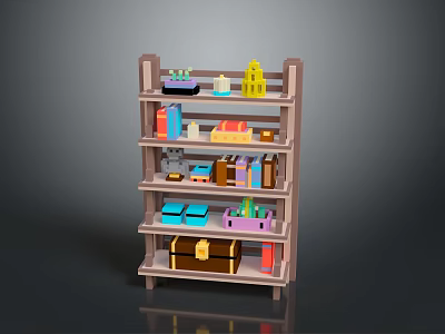 Multi tiered Storage Shelf with Books Boxes and Small Items for Home Organization 3d model
