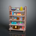 Multi tiered Storage Shelf with Books Boxes and Small Items for Home Organization 3d model