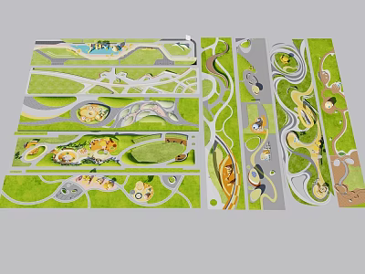 Park Landscape Design Featuring Curved Paths Green Spaces Water Features And Recreational Areas 3d model