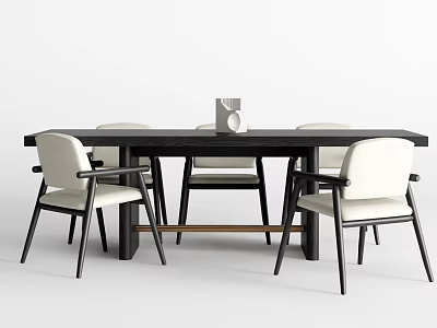 Modern Dining Table And Chairs Set With Black Frame And Light Upholstered Seats Design 3d model