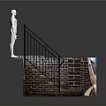 Brick Wall Staircase With Black Metal Railings White Steps And Standing Figure