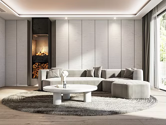 Qui Villa Living Room Sofa Fireplace Tea Table 3d model
