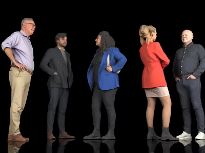 Group of Diverse People Standing Together Against Black Background With Various Outfits 3d model