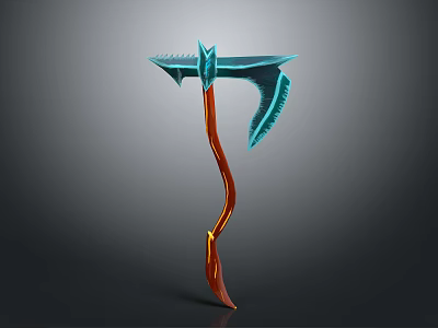 Fantasy Battle Axe With Spiked Blue Blade And Orange Curved Handle 3d model