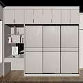 Modern Light Colored Wardrobe With Sliding Doors And Side Storage Shelves In Bedroom
