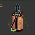 Stylish Blue Bucket Bag With Colorful Yellow Orange Patterns Black Straps And Chain Decoration