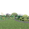 Lush Flower And Plant Garden With Vibrant Blooms Shrubs And Green Lawn Pathway