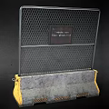 Heavy Duty Metal Mesh Barrier With Concrete Base Yellow Edges And Warning Sign